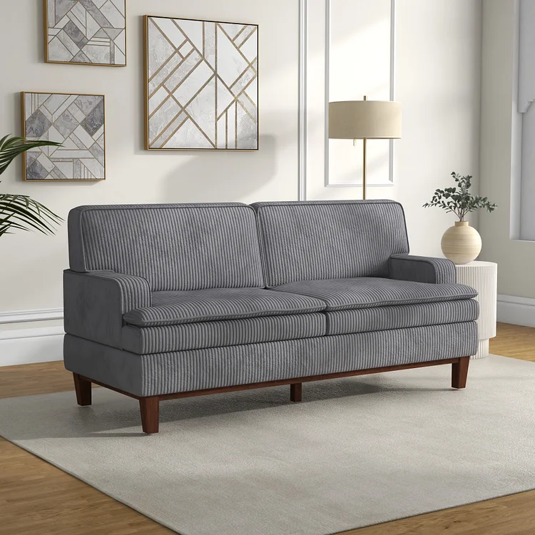 Bestier 75&rdquo; Corduroy Fabric Sofa, Small 2 Seat Sofa for Living Room with Padded Seat, Overstuffed Backrest, Solid Wood Frame Small Sofa for Small Space