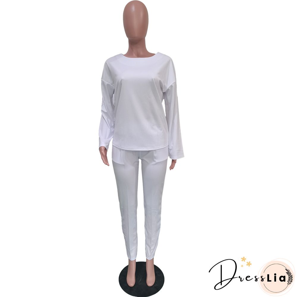 Long Sleeves T shirt Sportswear Two Piece Pants Set