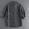 Casual Striped Washed Linen Breathable 3/4 Sleeve Vacation Shirt