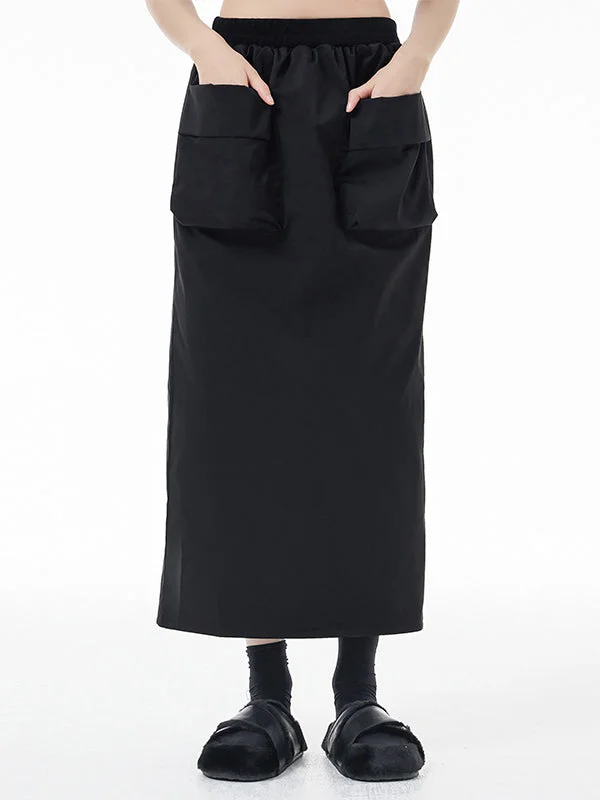 Urban Grey High Waisted Pockets Split-Back A-Line Skirt