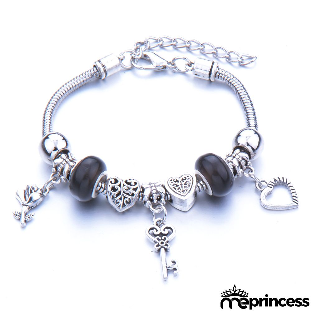 Women Fashion Rhinestone Butterfly Crown Pendant Beaded Bracelet