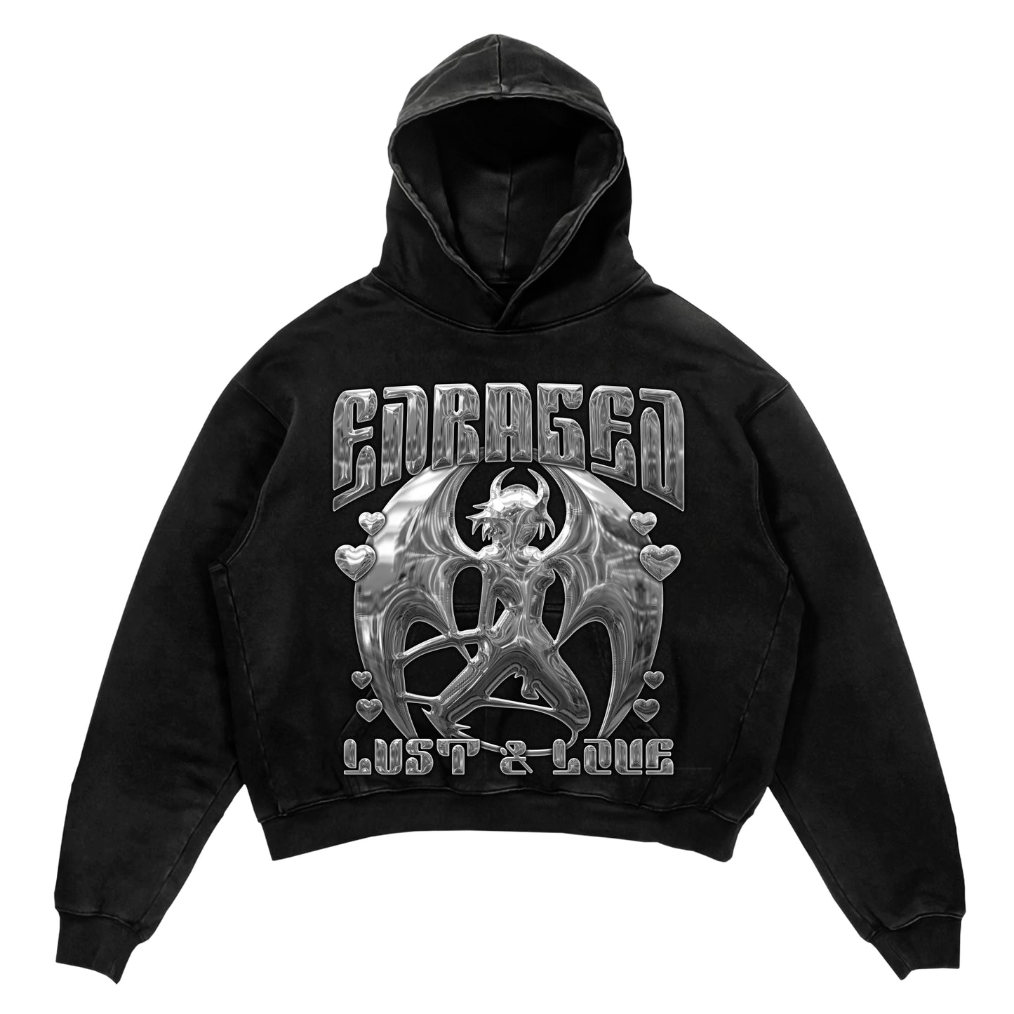 Relaxed Vintage Enraged Arch-Angel 'Lust & Love' Graphic Casual Street Washed Hoodie
