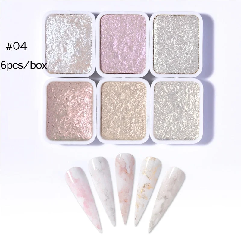 6/12pc Blooming Paints Watercolor Nail Powder For Nails Abstract Nail Art Pigment Magic Pearl Chrome Glitter Manicure Nails-Nail Inspo