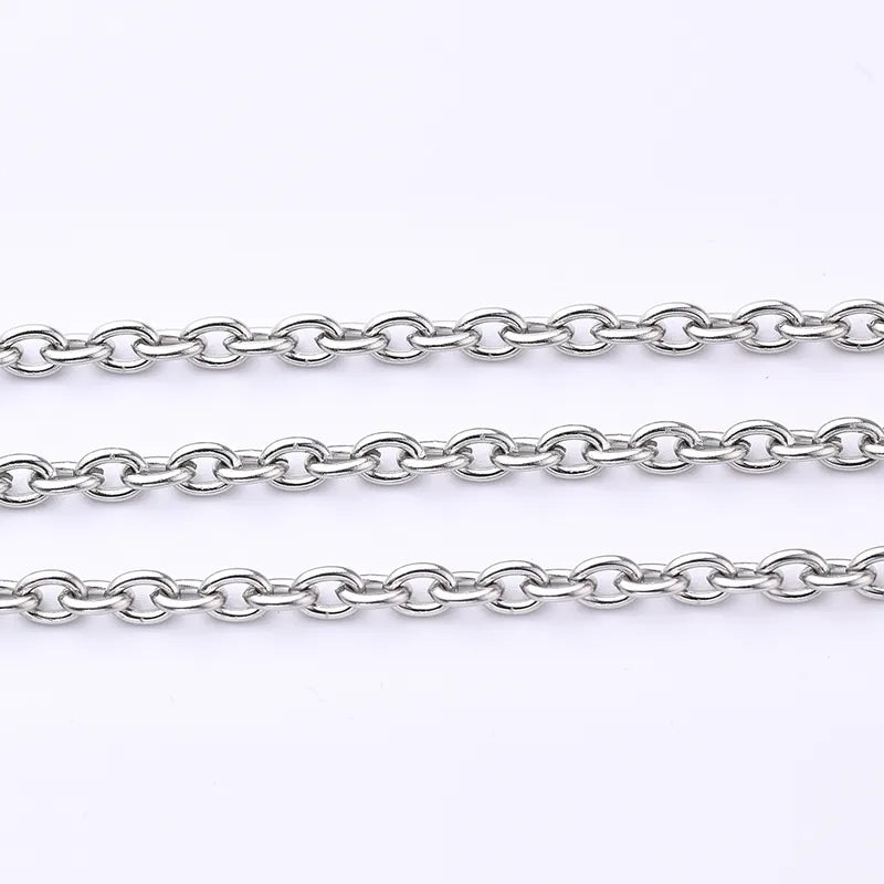 1 Roll 4*3mm 5*4mm 6*4.5mm 304 Stainless Steel Solid Color Polished Chain
