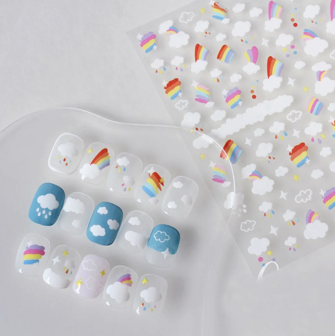Cute Animals Rainbow Cloud Pumpkin High Quality 3D Engraved Nail Stickers Nail Art Decorations Nail Decals Design