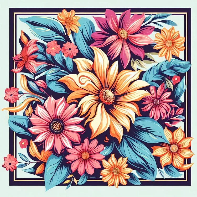 Flower Frame 30*30CM (Canvas) Full Round Drill Diamond Painting gbfke