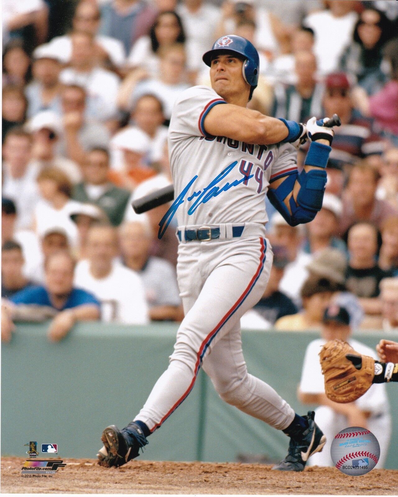 JOSE CANSECO TORONTO BLUE JAYS ACTION SIGNED 8x10