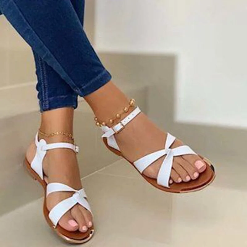 2021 Summer Women Flat Sandals Gold Open Toe Beach Shoes Gladiator Cross Strappy Ladies Sandals Zapatos Mujer