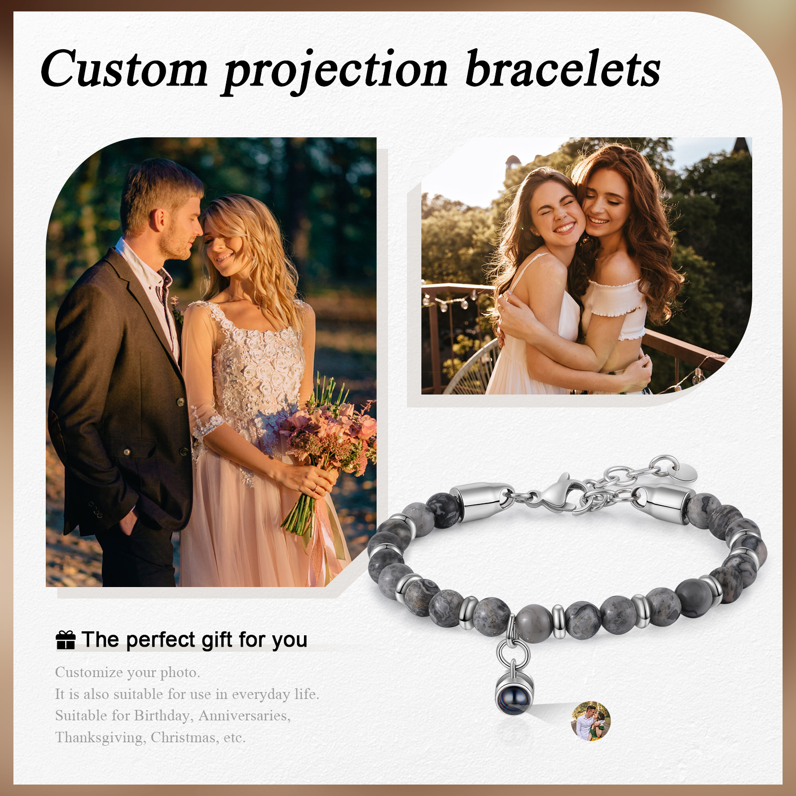 Braccialetto con proiezione personalizzato foto coppia amore Valentine 