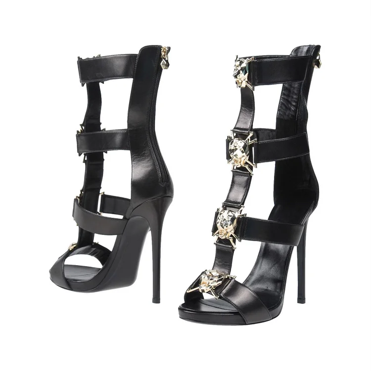 Black Sexy Stiletto Heel Gladiator Heels Open Toe High Heel Sandals |FSJ Shoes