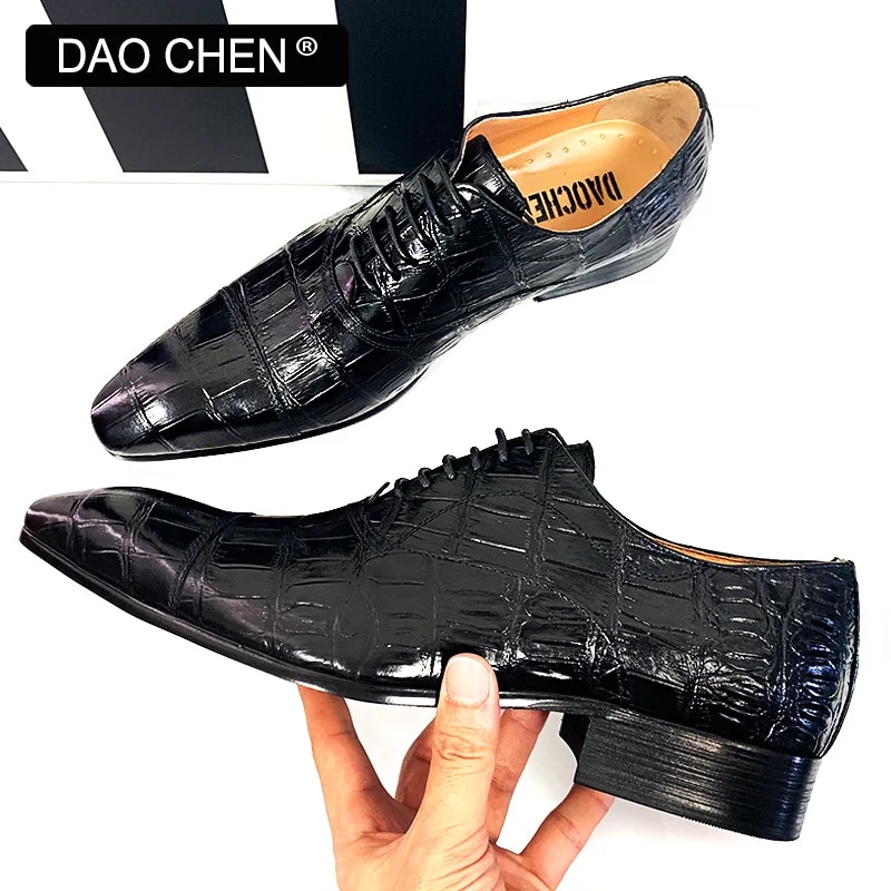VCSHOES ITALIAN MEN LEATHER SHOES GRAY CROCODILE PRINT CASUAL MEN DRESS SHOES CAP TOE WEDDING OFFICE OXFRD SHOES FRO MEN
