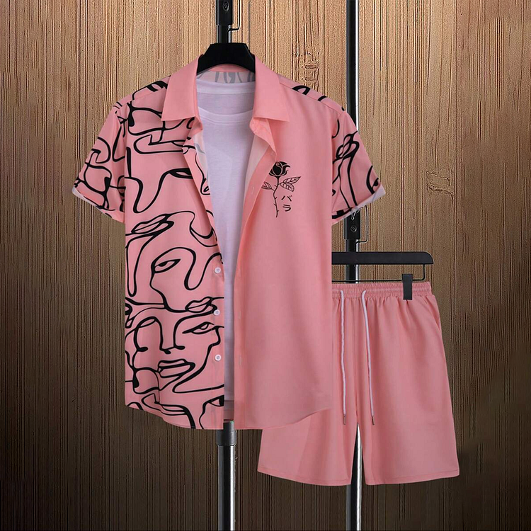 BrosWear Casual Figure Graphic Shirt & Drawstring Waist Shirt And Shorts Co-Ord Without Tee
