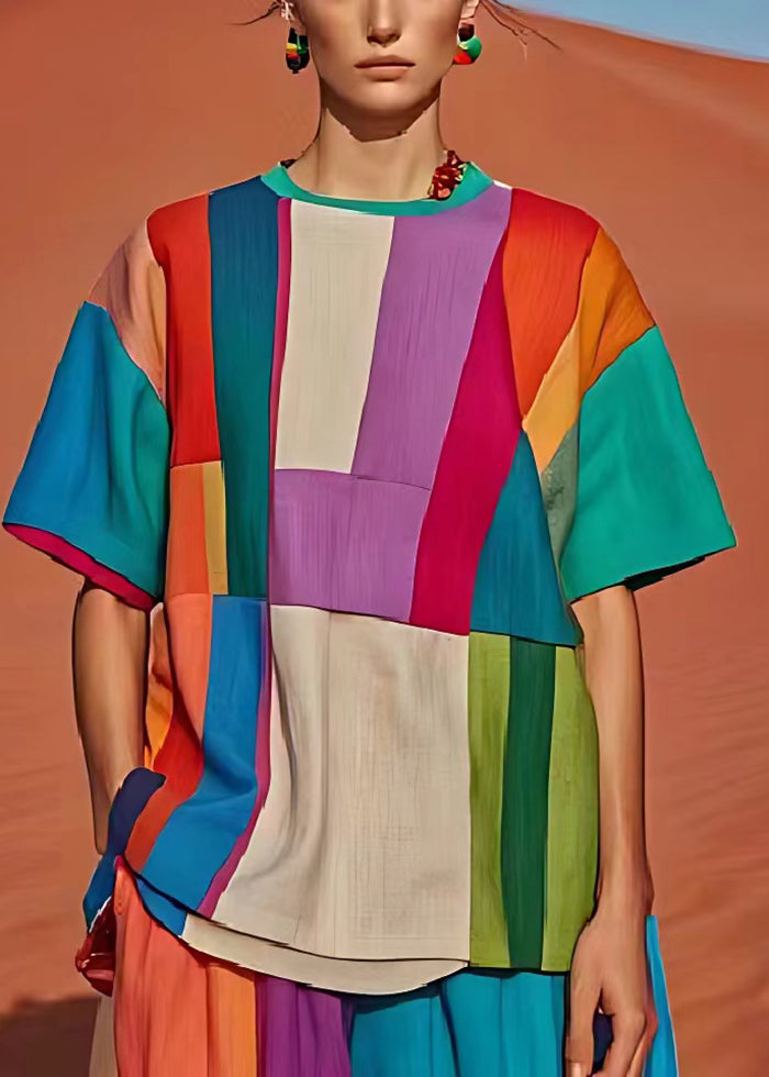 VCSHOES Colorblock Oversized Patchwork Linen Tank Summer