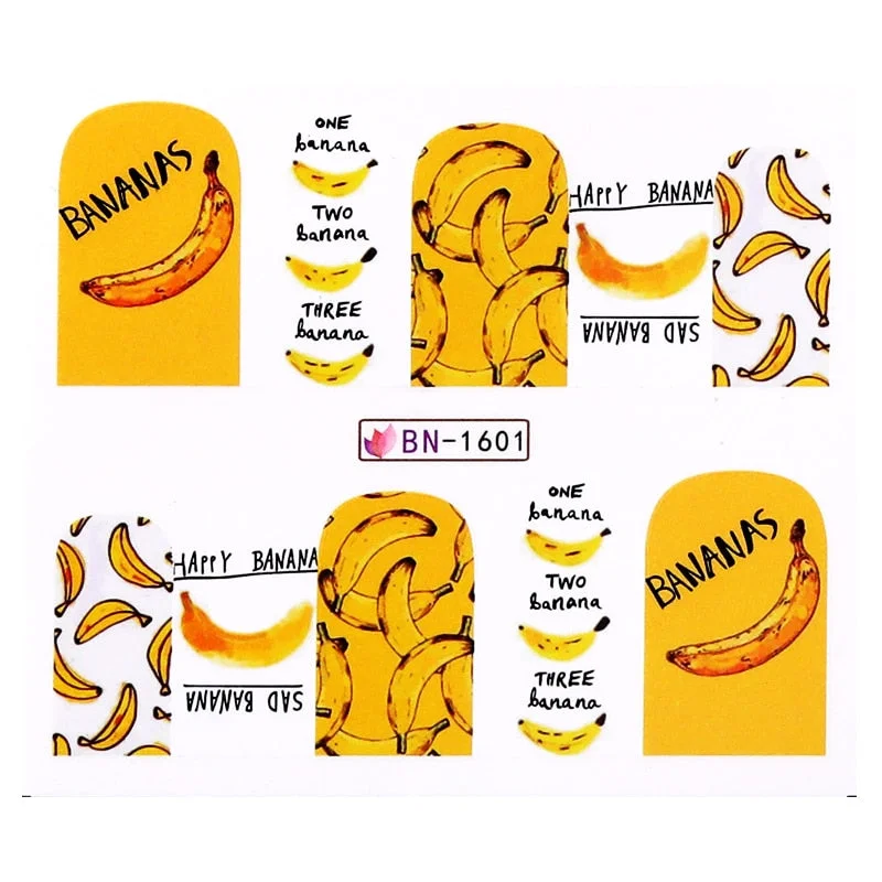 1Pc Water Decals Nail Stickers Simple Flower Leaves Transfer Decals Spring Summer Theme Floral Fruit Watermarks Decoration