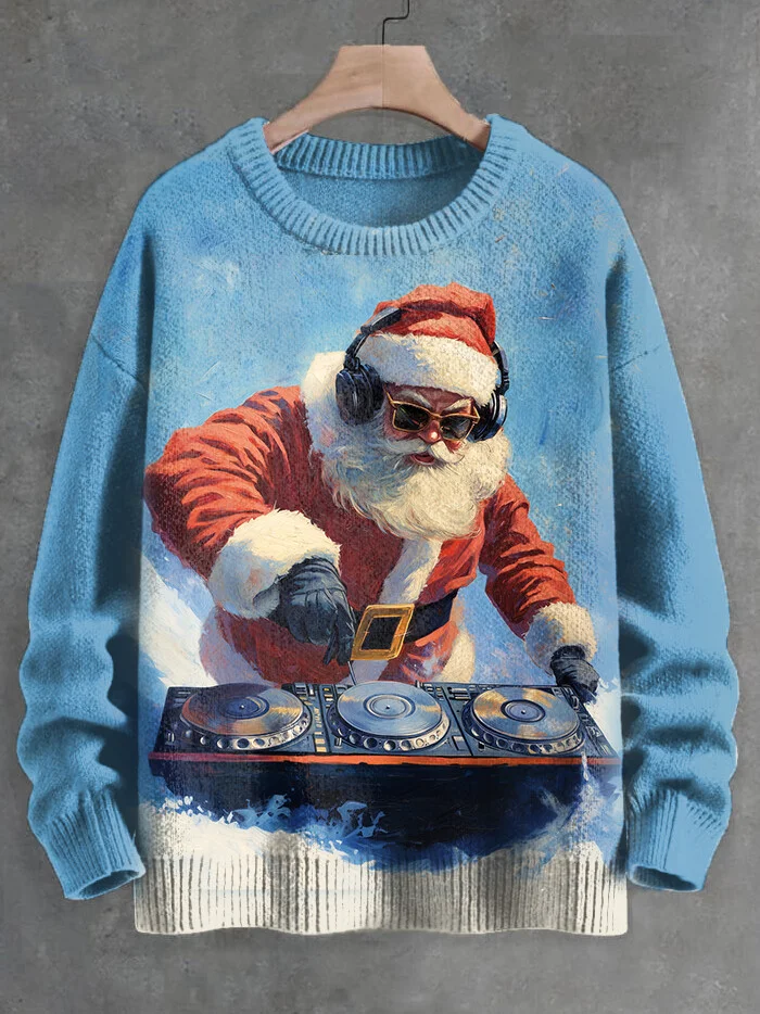 Men's Santa Claus DJ Art Print Knit Sweatshirt