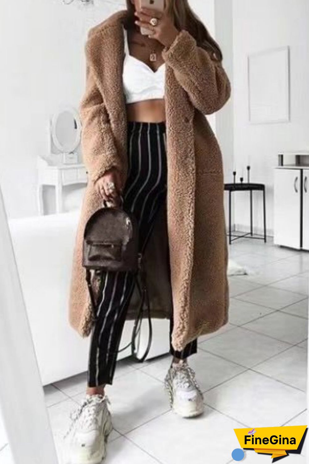 Black Casual Solid Cardigan Turndown Collar Outerwear