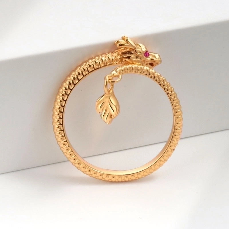 IG Style Dragon Copper Plating Inlay Zircon Charm Rings Open Rings