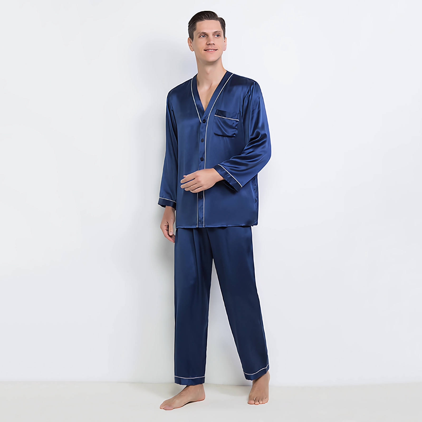 22 Momme V Neck Pure Silk Pajamas For Men REAL SILK LIFE