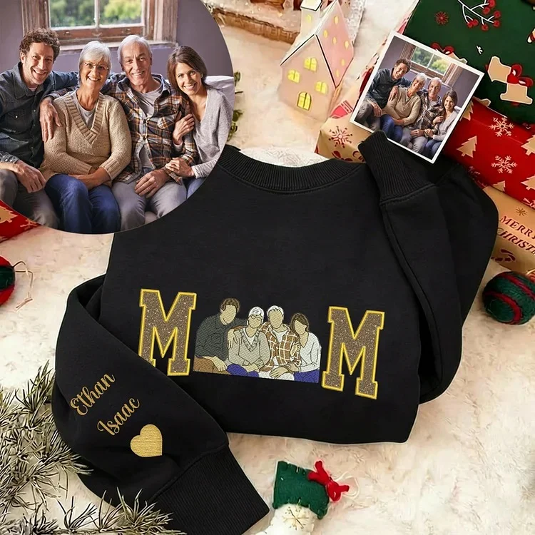Custom Embroidered Sweatshirt Hoodie Mama and Kids Portrait with Photo - Mother's Day Gifts