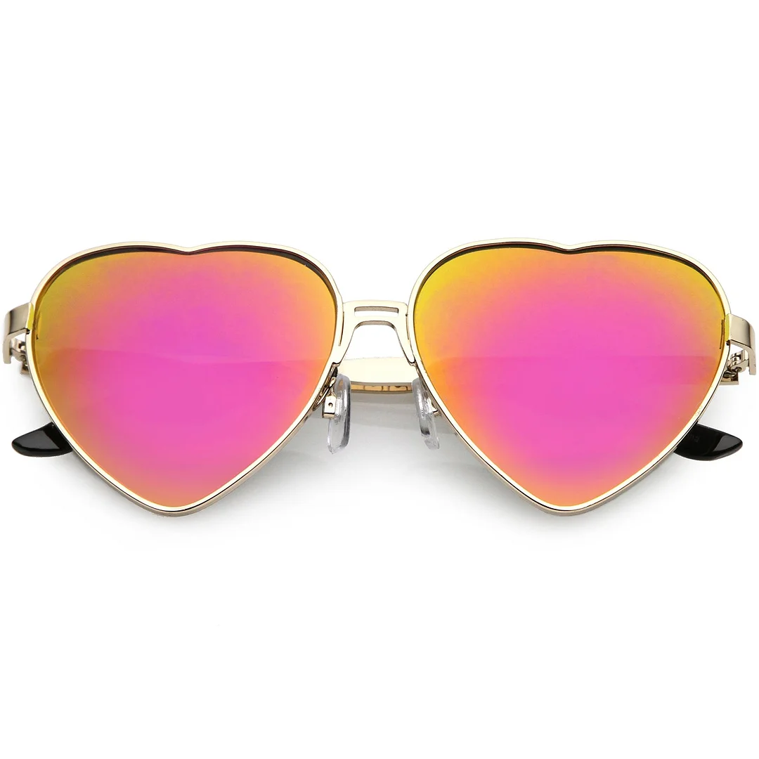 Women's Cute Metal Heart glasses Colored Mirror Lens 60mm