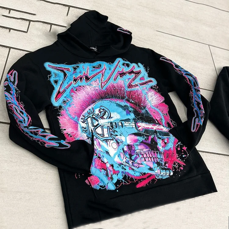Vintage Hip-hop Future Mind Printed Fleece-Lined Hoodie