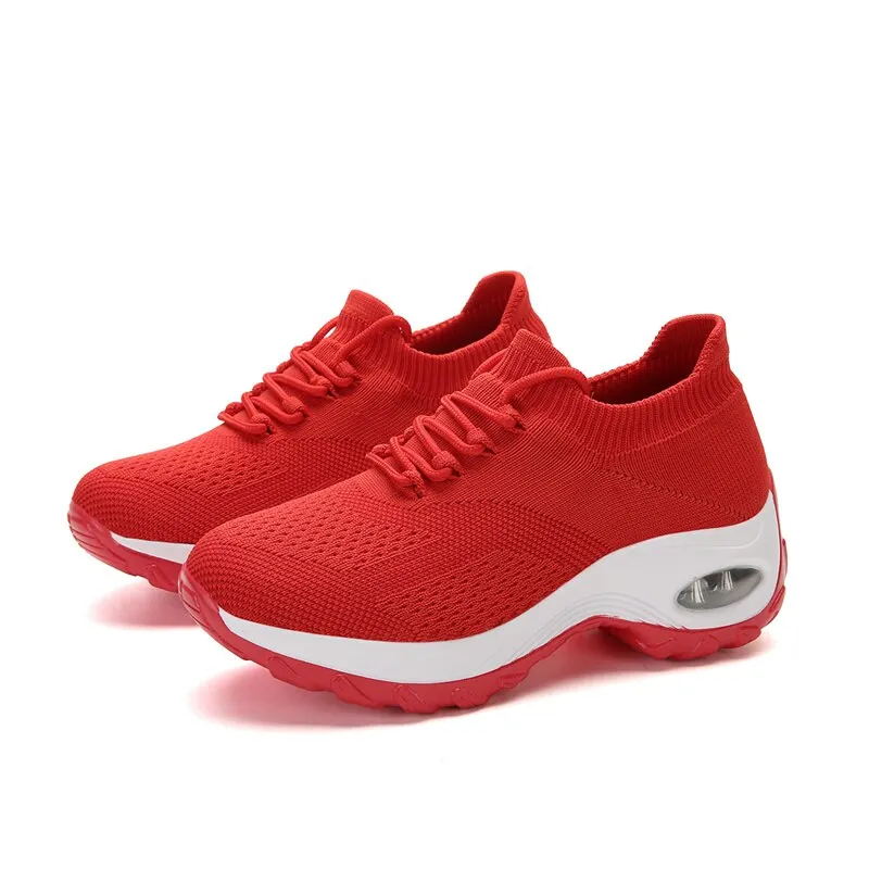 Lucyever Women's Breathable Air Cushion Sneakers Autumn 2021 Knitted Sports Shoes Woman Casual Platform Vulcanize Shoes Flats 42