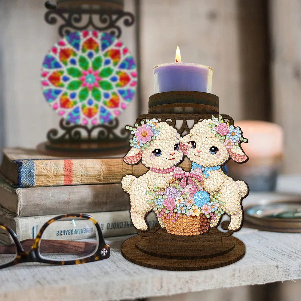 Easter Egg Lamb 5D DIY Diamond Painting Candle Holder Ornaments for Art Crafts