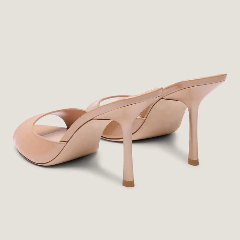 Patent Leather Slip On Open Toe Stiletto Heel Nude Sandals