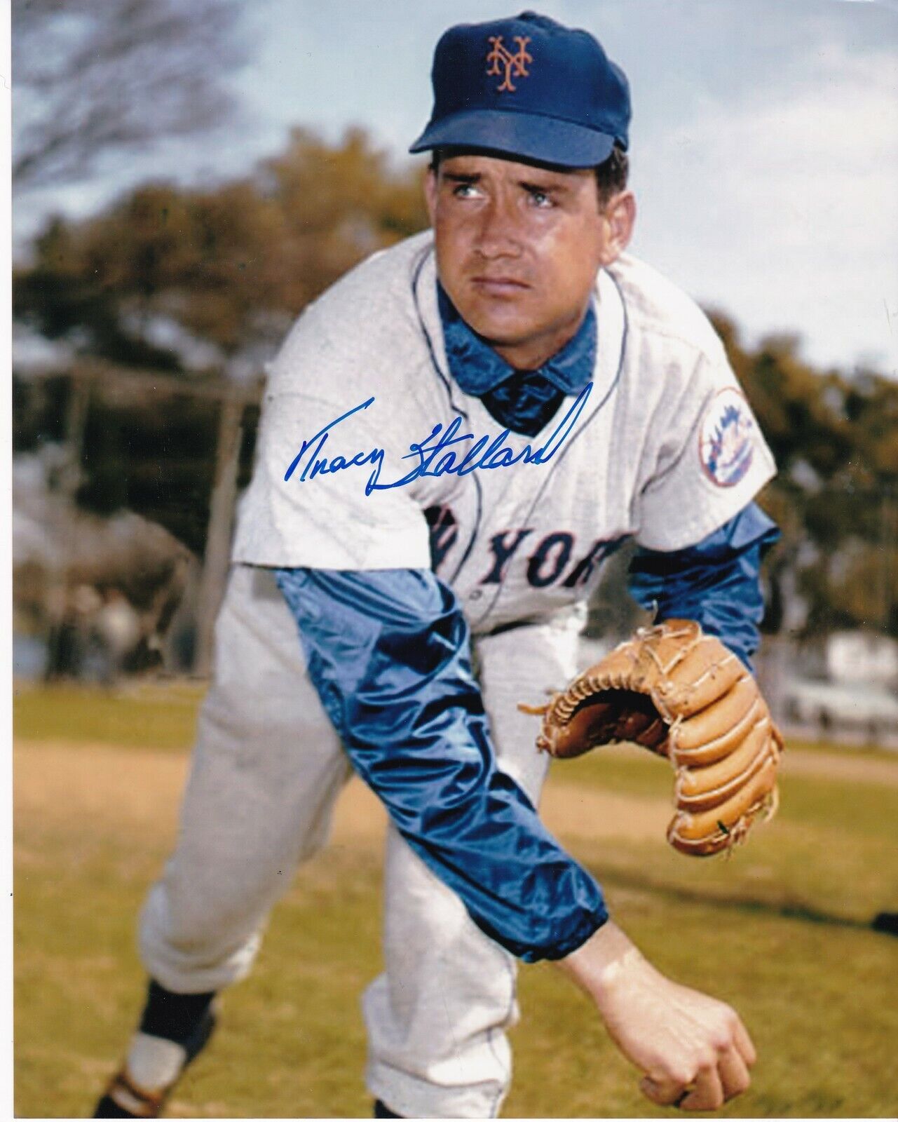 TRACY STALLARD NEW YORK METS ACTION SIGNED 8x10