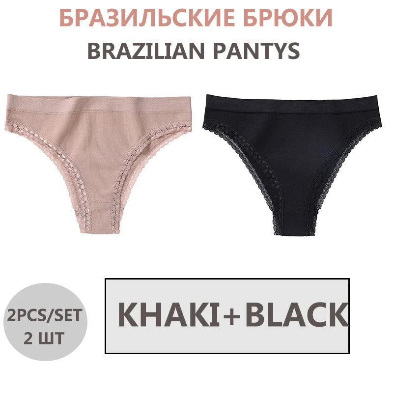 FINETOO 2PCS/Set Seamless Women's Underwear Lace Lingerie Female Thongs Underpant For Woman Low-Rise Panties Bikini Briefs M-2XL