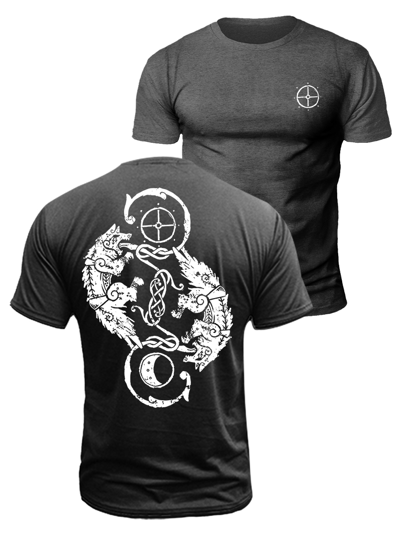 Viking Skoll & Hati Duplex Printing Cotton T-Shirt