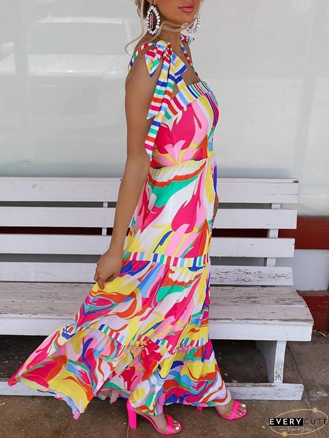 Dresses Multicolor Print Suspender Swing Dress for Women