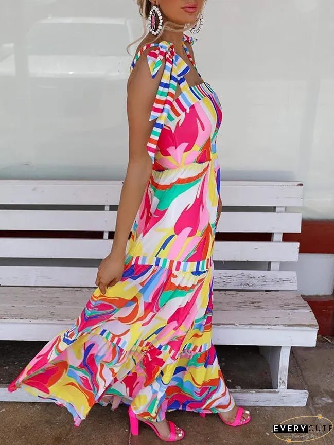 Dresses Multicolor Print Suspender Swing Dress for Women