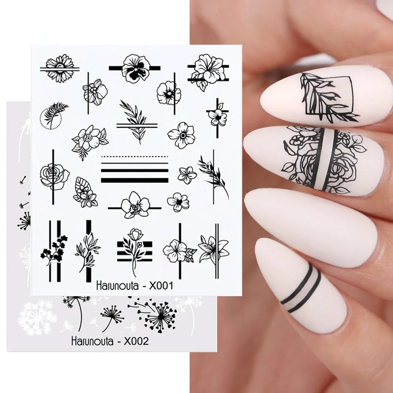 Harunouta Flower Leaf Tree Water Decals Fruit Summer Alphabet Geometry Nail Art Sliders Wraps Decoration For Nail Art Manicuring