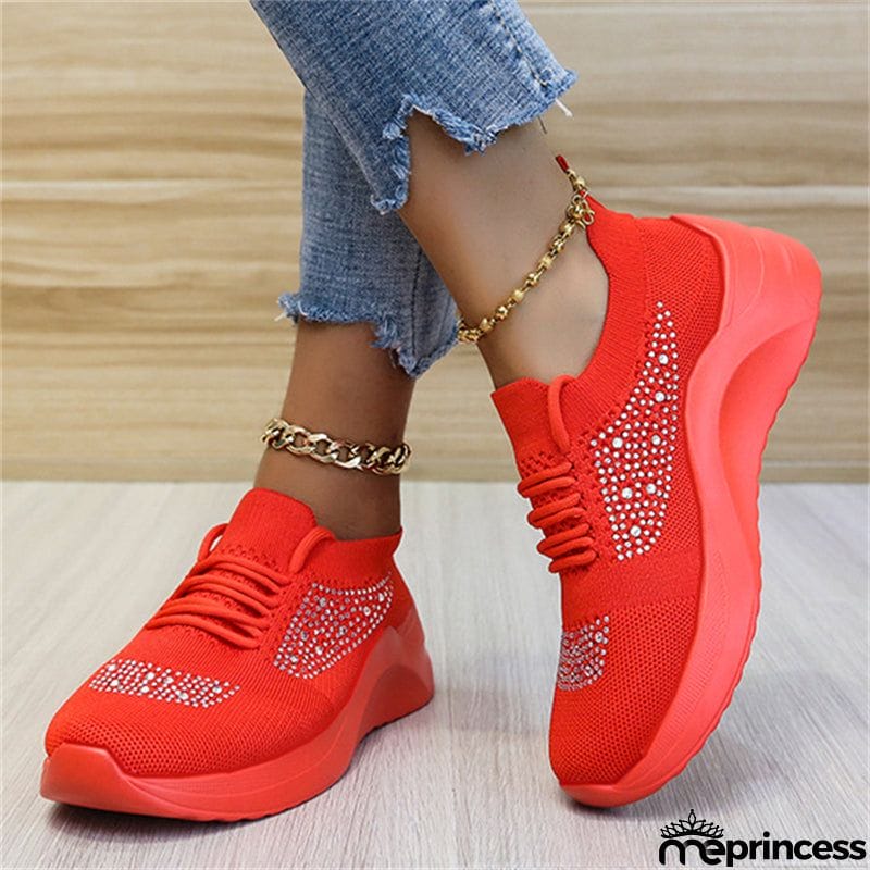 Lady Summer Trendy Solid Color Rhinestone Walking Sneakers