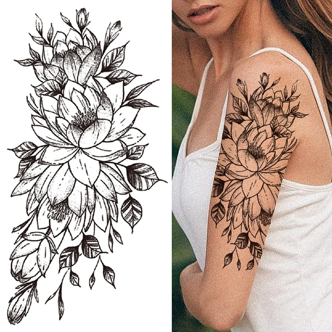 Lily Chains Flower Temporary Tattoos For Women Girl Black Butterfly Dream Catcher Tattoo Sticker Fake Rose Sexy Tatoos Back Body 1103