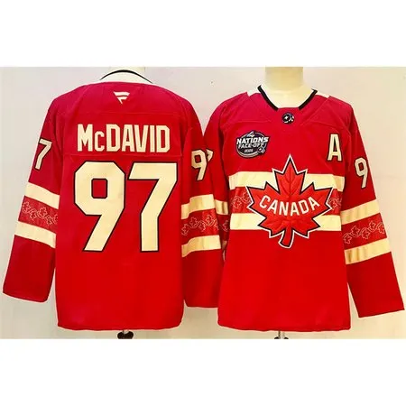 Youth Canada #97 Connor McDavid Red 2025 4 Nations Face-Off Premium With A Patch Stitched Jersey