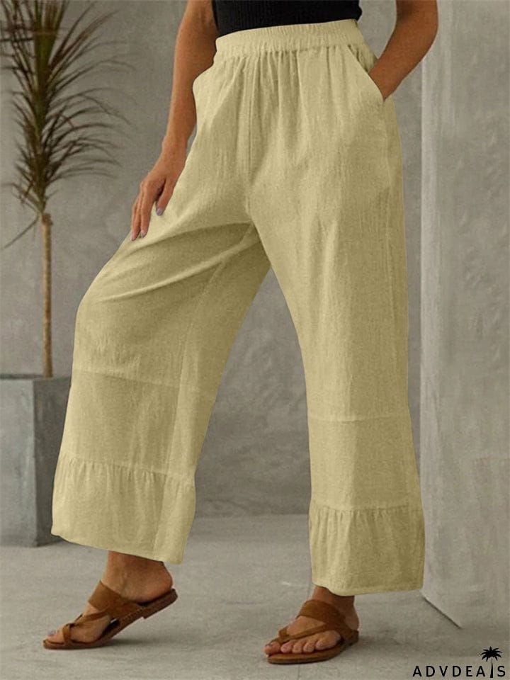 Women's Elastic Mid Waist Loose Cotton Linen Pants