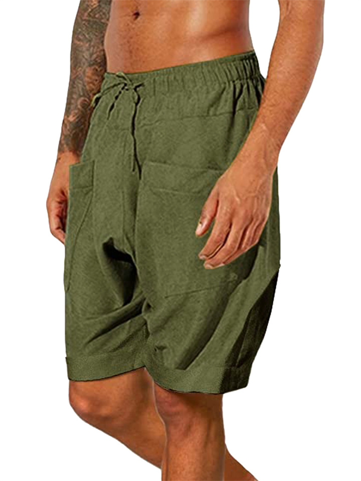 Men's Shorts Linen Shorts Summer Shorts Beach Shorts Pocket Drawstring Elastic Waist Plain Comfort Daily Going out Gym Linen / Cotton Blend Boho Casual / Sporty Black Army Green