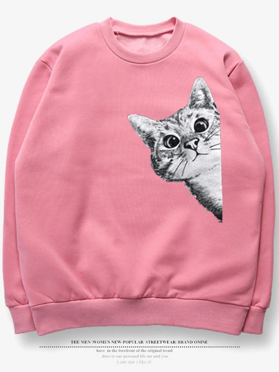 Fashion Cartoon Cat Printing Casual Sweatshirt (Right)