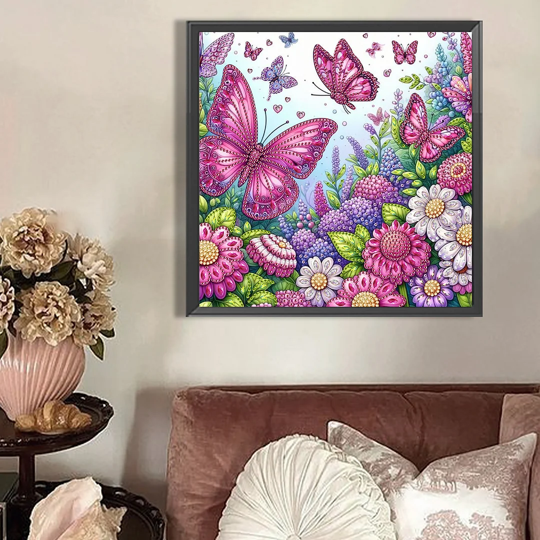 Pink Butterfly - Partial Special Shaped Drill Diamond Painting Kits (Canvas|30*30cm)