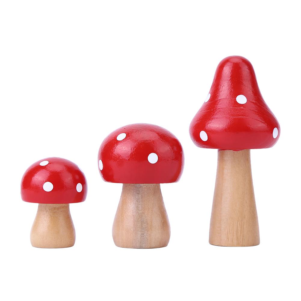 

3pcs/Set Cute Wood Painting Mushroom Ornaments Crafts Miniatures Home Decor, Red, 501 Original