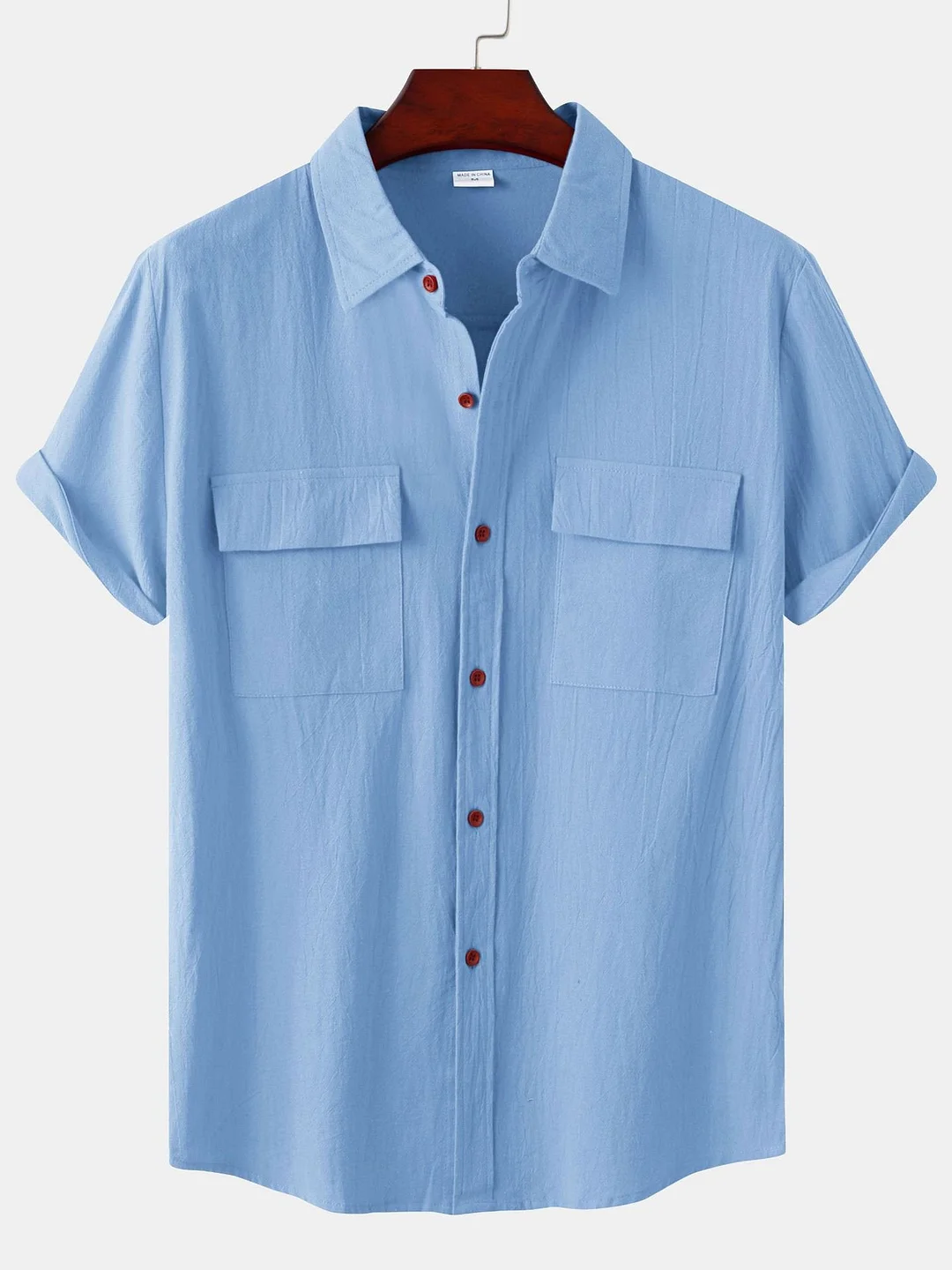 Men's Solid Color Double Pocket Comfortable Casual Short Sleeve Shirt