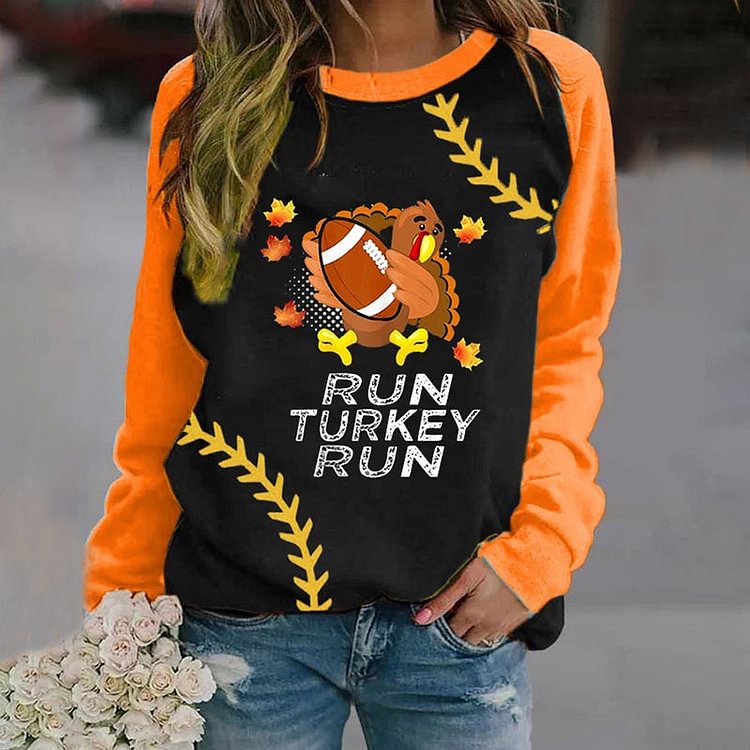 VChics Thanksgiving Run Turkey Run Printed Sweatshirt