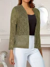 Long Sleeve Semi-Sheer Knitted Solid Color Cardigan - Elegant See-Through Open Front Top with Micro Elasticity and Regular Length - Perfect for Spring and Summer Womens Clothing