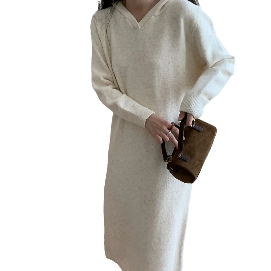 Churchf Churchf Hat Wool Dress Female In Long Autumn Winter Inside Build Loose Temperament Knit Dress 2023 New Style
