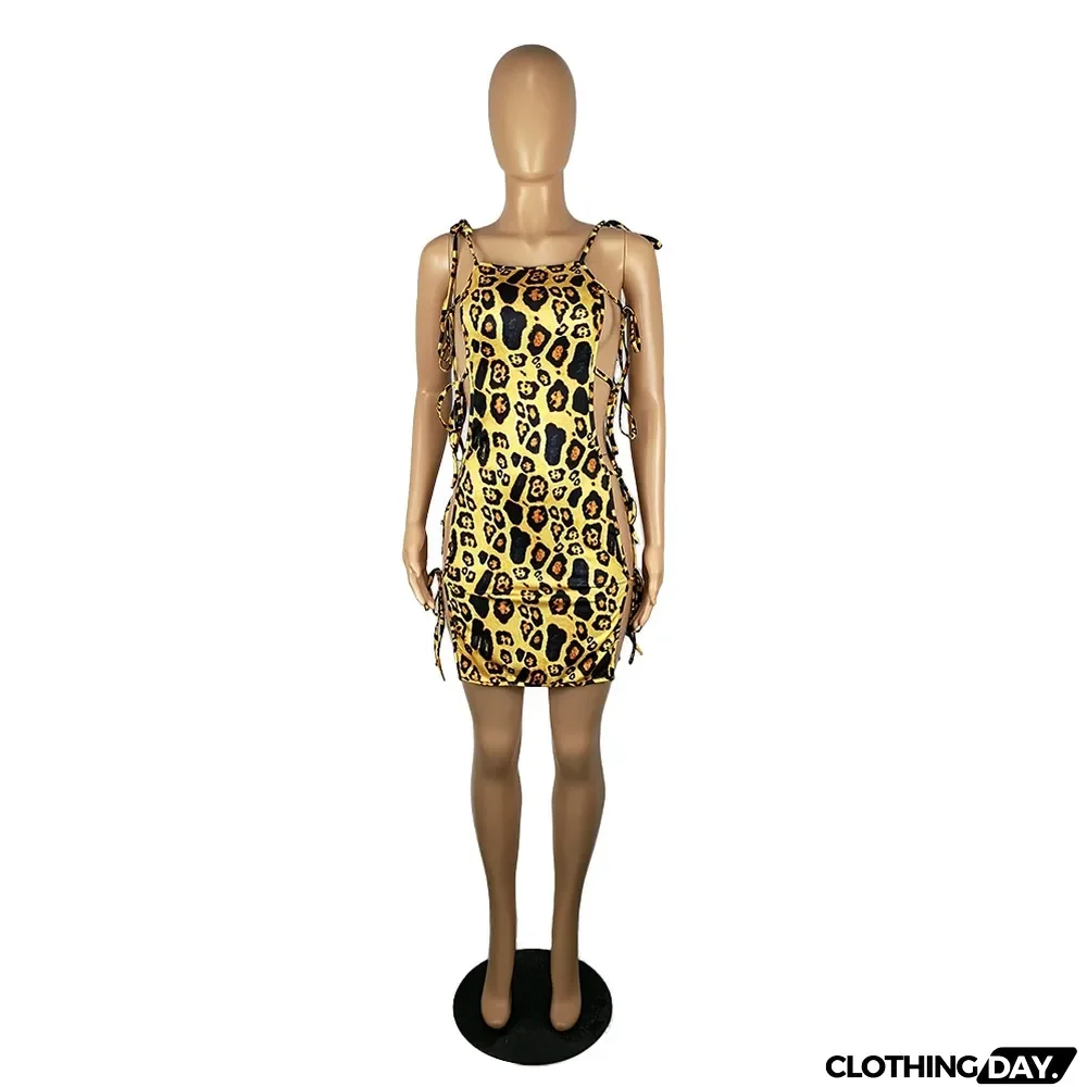Sexy Fashion Lace Up Leopard Dress