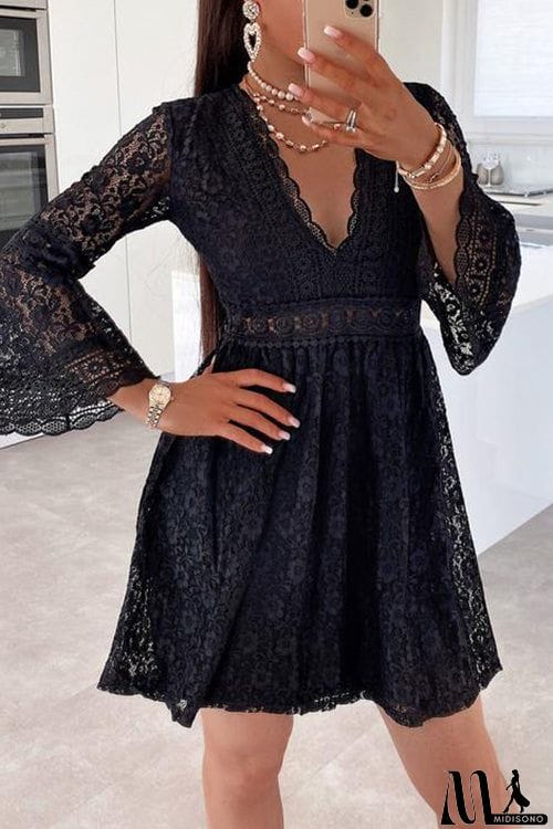 MidiSono - See Though Flares Sleeve V Neck Mini Dress