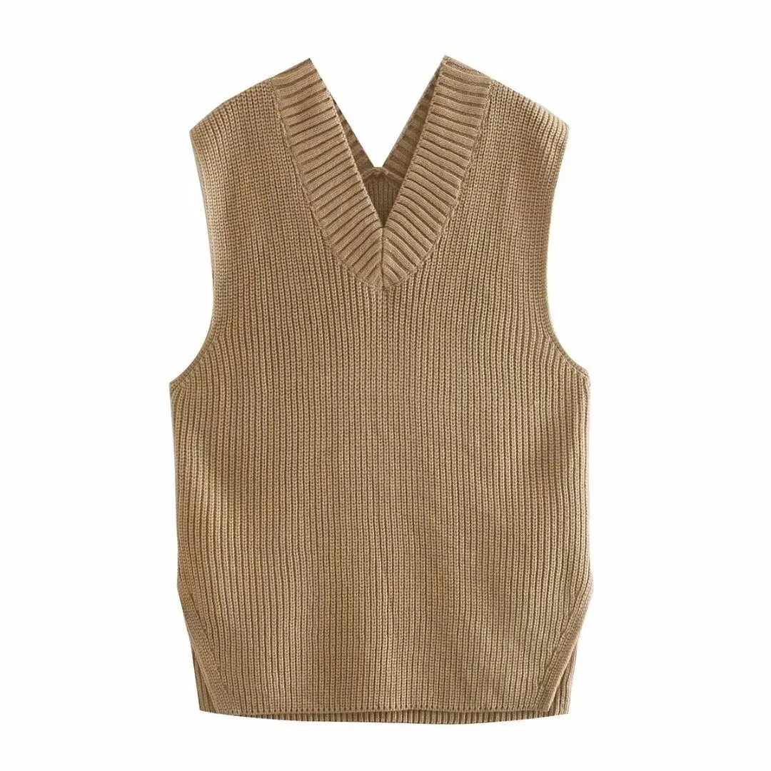 Za Women's Sweater Knitted Vest ropa de mujer 2020 pull femme chandails Jumper Oversize Knitwears Autumn Bf Pullover Sweaters