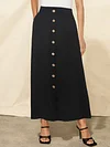 Viscose A-line Skirt with Fake Buttons and Pockets - Elegant Solid Color Regular Length Skirt for Spring, Summer, and Fall - Perfect for Womens Everyday Wear